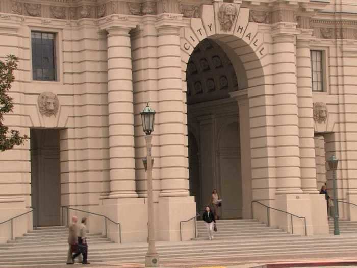 The exterior of Pawnee City Hall is a real city hall building.