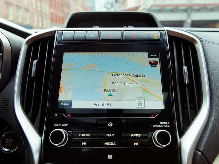 The center stack is dominated by an optional 8-inch high-definition touchscreen running the latest variant of Subaru