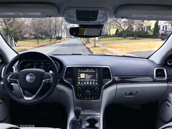 The cabin of our option-laden test car was lavishly appointed — for a Jeep at least— and proved to be a very pleasant place to be. There was a Nappa leather-wrapped dashboard, Laguna leather seats, and wood accents.