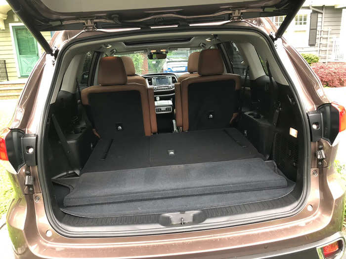 There are 13.8 cubic feet of cargo room behind the third row. With the third row folded, cargo capacity goes up to 42.3 cubic feet. Fold down the second row and the Highlander