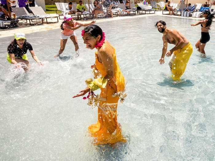 The couple also added some fun for their guests during the Haldi by stocking up on water toys.