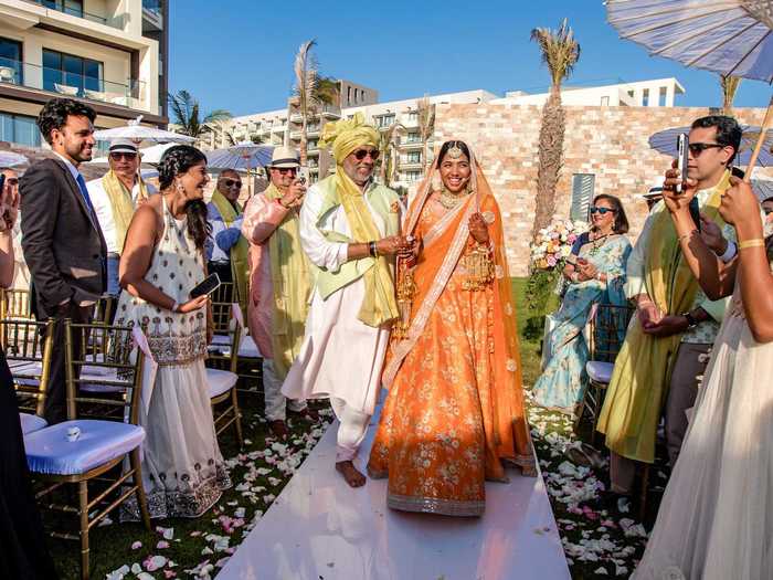 The wedding ceremony took place outside.