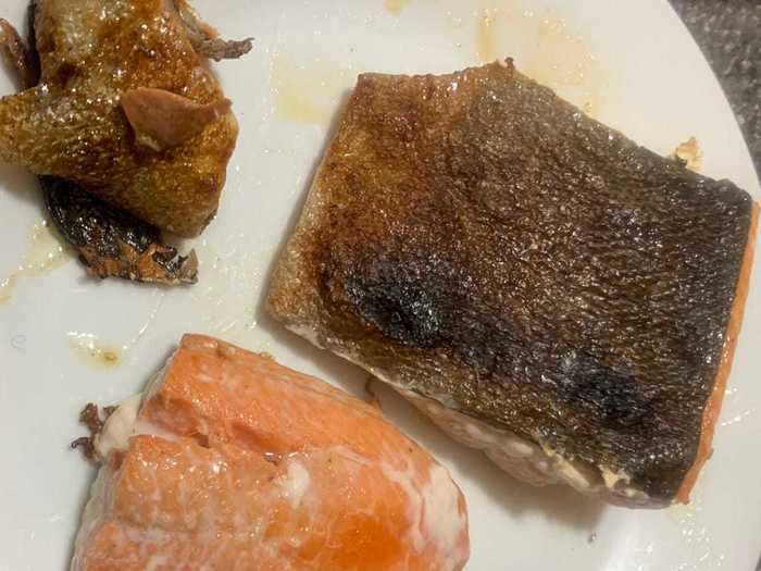 Medium-rare, crispy-skinned salmon