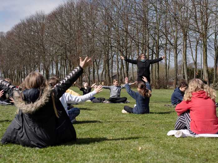 Some teachers brought their lessons outside ...