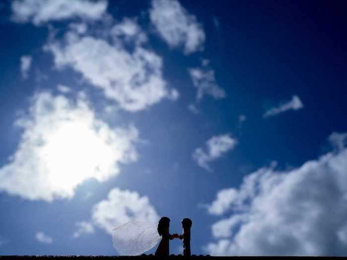 ..and on the roof of a shed, where they lucked out with blue skies, clouds, sunshine.