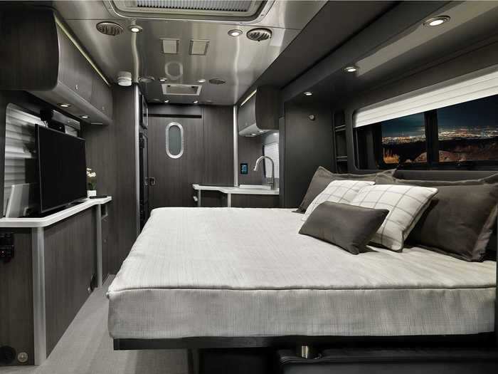 The 73-inch by 73-inch mattress is made of springs that allow for a "supportive" and "ergonomic" sleep, according to Airstream.