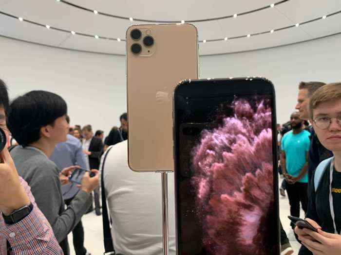 The iPhone 11 Pro is the next smallest, with a 5.8-inch screen. It has a height of 5.67 inches and a width of 2.81 inches, making it larger than the SE. It starts at $999.