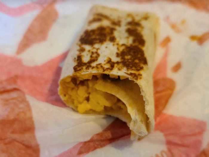 Hash brown toasted breakfast burrito with sausage — $1.99