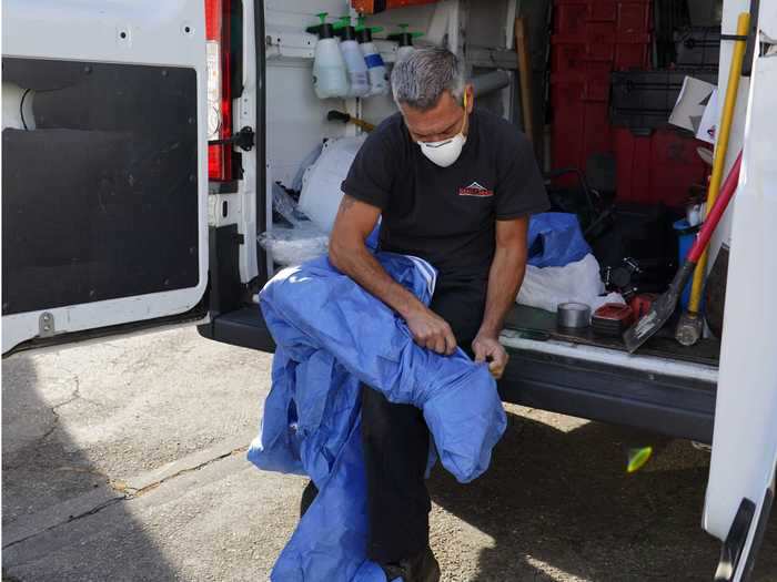 After cleaning a site with a confirmed coronavirus case, Chalmers showers at the office to avoid bringing the virus home.