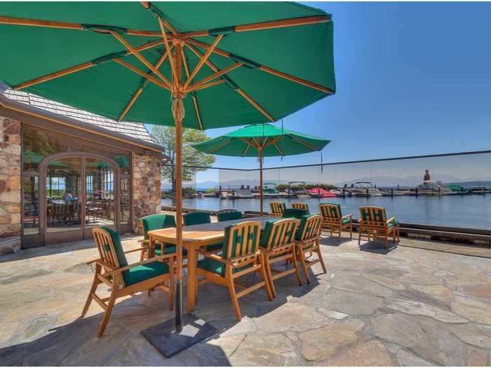 The house also has an outdoor patio looking out onto Lake Tahoe.