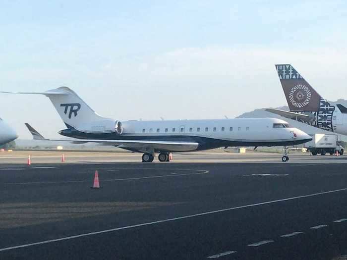 Robbins is a known aviation enthusiast with a history of flying private, purchasing his first jet in 2015, a Bombardier Global Express XRS. Here it is in Fiji with the same logo on the tail.