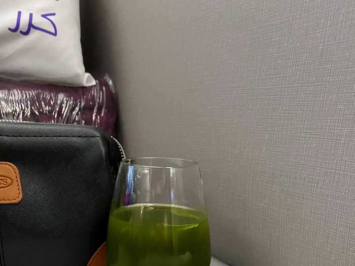 Once that was finished and we settled into our seats, a flight attendant came by to show us how the suite worked, and to offer a pre-flight drink. We both went with the fresh lime and mint juice. It was quite tasty — possibly even better than Etihad