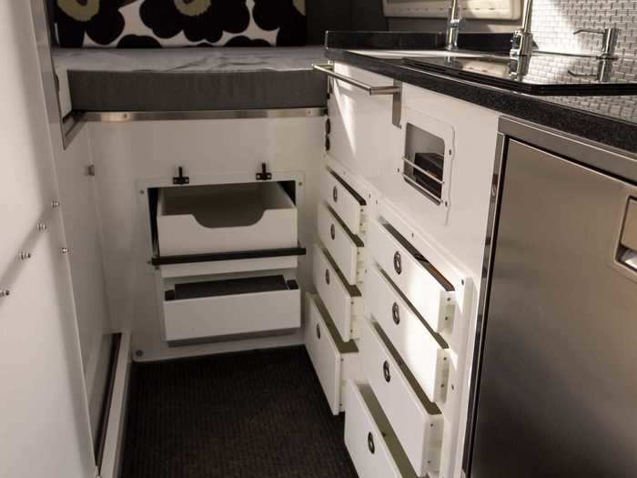 There are also multiple storage features throughout the interior and exterior of the tiny home.