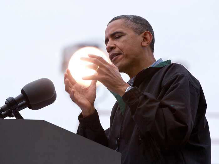 Obama also appeared to be holding a glowing orb on a campaign stop in 2012 (it was just a stage light).