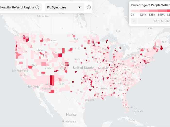 You can also compare that to a map of Facebook users reporting flu symptoms county-by-county.