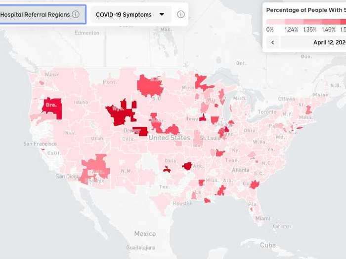 The map can also sort data by hospital referral regions, which could indicate which areas