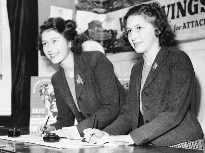 1943: Throughout the war, Princess Elizabeth helped by knitting garments for the poor, contributing funds to purchase cigarettes for the armed forces, and attending dances and programs for evacuated children.