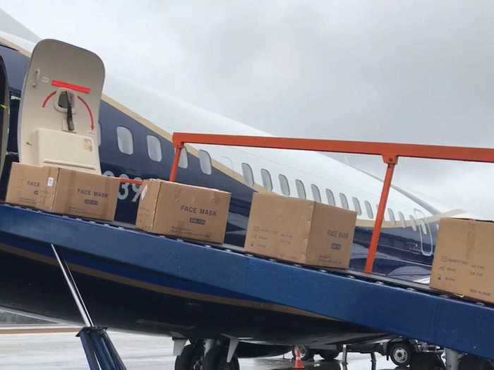 Each box carried around 2,000 masks meaning that around 270 boxes would have to be flown by the jet.