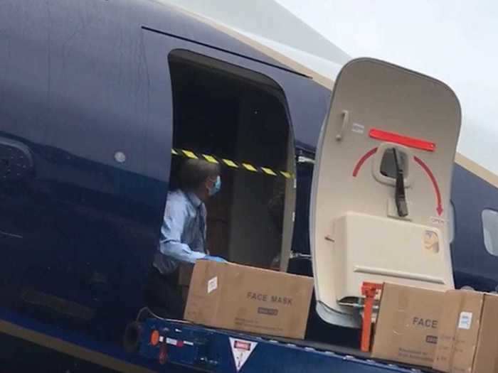 Boeing CEO Dave Calhoun and New Hampshire Governor Chris Sununu were on hand to greet the arrival of the shipment.