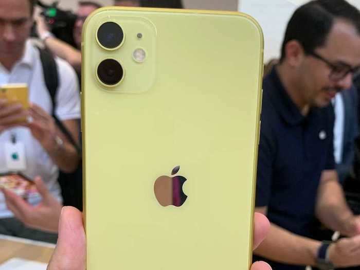 The yellow iPhone 11 is a lighter pastel.