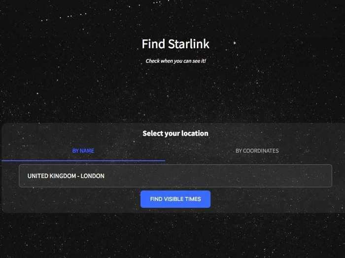 The Find Starlink site lets you enter your location and try and time your night gazing for the best chance of spotting the train of satellites.