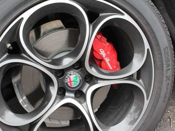 The gloss-red brake calipers are a nice visual touch, but the Stelvio Ti Sport