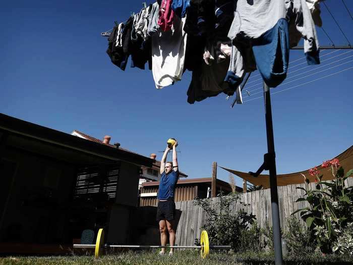 He also exercised outside, not far from the washing drying in the sun.