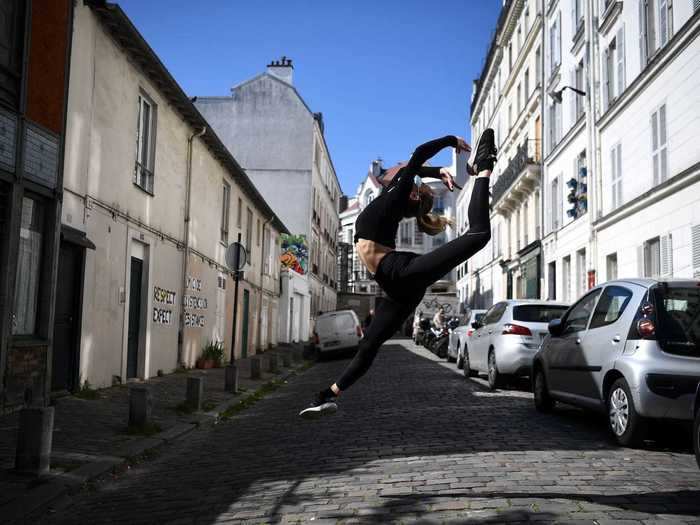 ...Before taking off, in the street near her home.