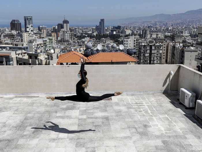 In Beirut, Sherazade Mami, a professional dancer practiced on her apartment building rooftop on April 4.