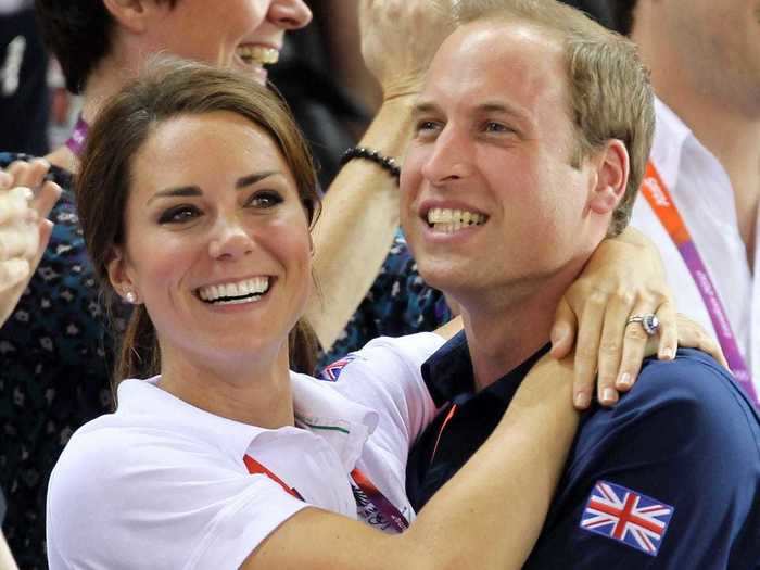 2012: The Olympics came to London in 2012. The Duke and Duchess of Cambridge attended many events to cheer on Team GB. In these famous images, they celebrated cycling success in the Velodrome.