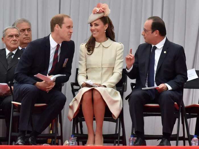 2014: The Duke and Duchess of Cambridge have met many world leaders on their state visits. In 2014, they sat with French President François Hollande at the ceremony of remembrance for the 100th anniversary of the outbreak of World War I.