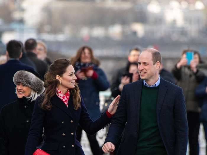 2020: The Duke and Duchess of Cambridge rarely show PDA, but they broke from this protocol during a visit to South Wales earlier this year.