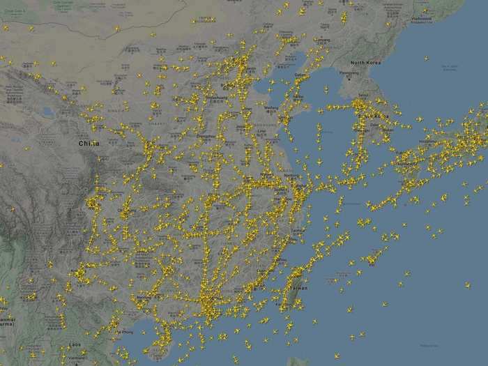 The falloff in air traffic is a bit harder to see in the Asia region, just as a function of how the virus has spread. Still, there