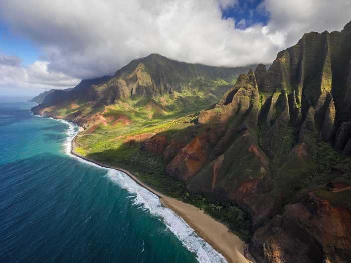 The coastline of Kauai, Hawaii, is just as beautiful from above too.