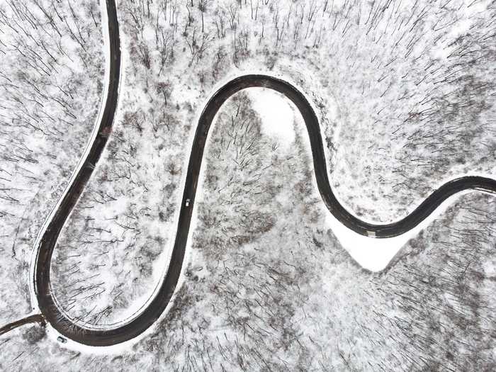 Roads can even be beautiful from an aerial perspective, like this snaking road in Hungary.