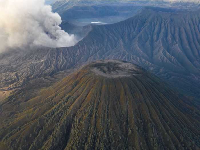 This photo shows the intricate textures of Mount Bromo, an active volcano in Indonesia.