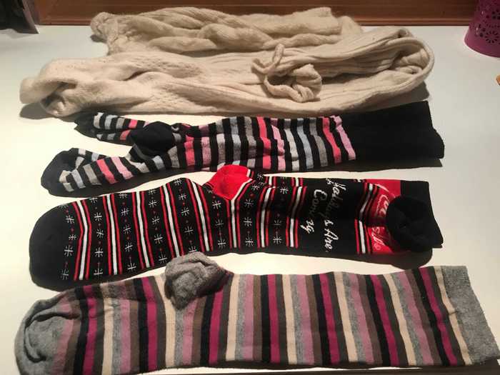 I was conscious that I would need some pretty long socks, but after some rooting around at home, I found plenty of options.