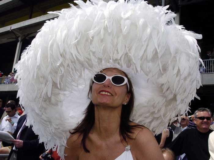 This showstopping white feather hat was spotted on a Kentucky Derby fan in 2004.