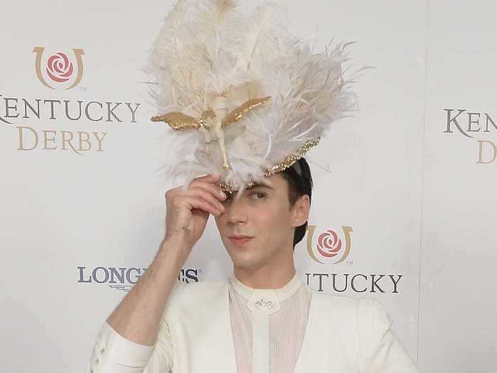 Like many Kentucky Derby goers, Johnny Weir opted to wear an elaborate hat featuring a horse-like figurine for his 2014 appearance.