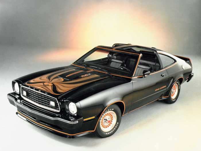 Based on the Ford Pinto platform, the 1970s Mustang II was compact compared to the midsize models that came before it. Many fans consider it an illegitimate Mustang. The special "King Cobra" version had a very limited run of just 4,313 units.