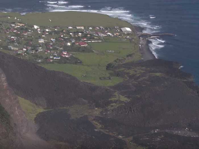 You can see here how close the lava got to the settlement. It stopped before it reached the buildings.