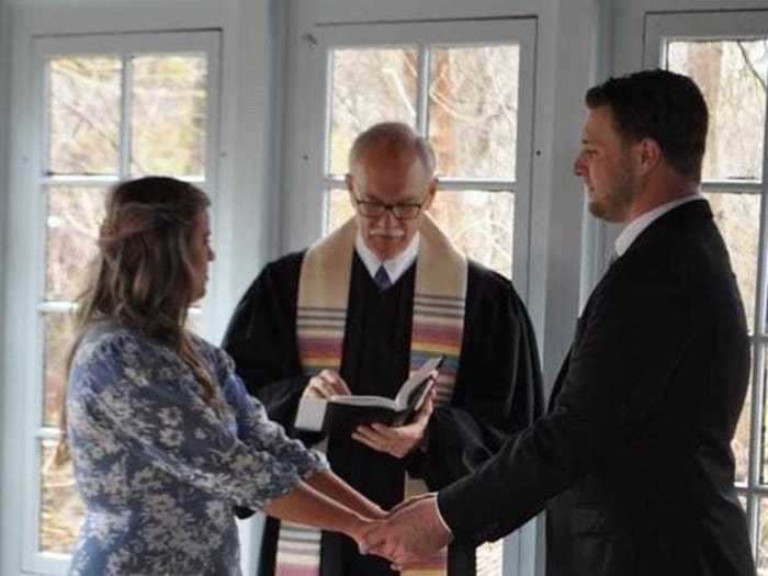 They wanted to keep their original wedding date, so they quickly rearranged some plans, and their pastor was willing to come to their home in New Jersey.