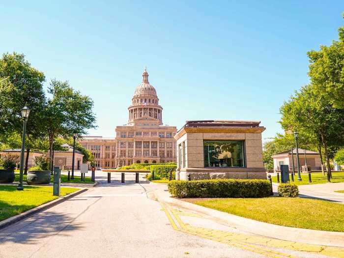 On the north end of Congress, the Texas State Capitol grounds were all-but bare, although an anti-lockdown protest took place there just days later. The event protested the stay-at-home order.