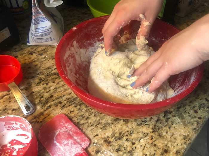 Slowly, the mixture turned into the desired dough texture.