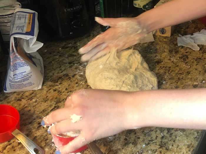 After leaving the dough to prove for an hour, it was time for the fun part: kneading.