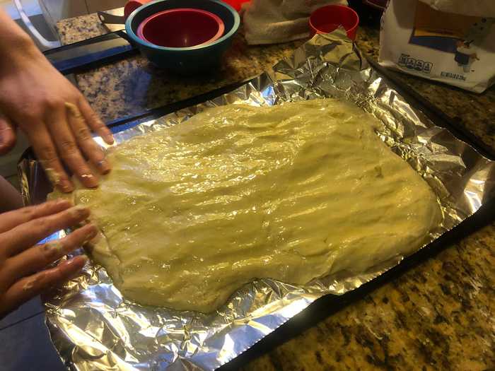 After kneading it for 10 minutes, it was time to place the dough into its pan.