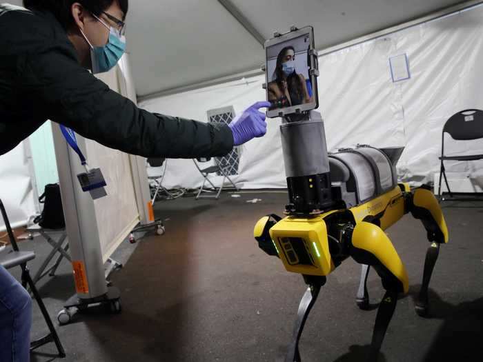 Boston Dynamics says that with a UV-C light attached, Spot could be used to disinfect hospitals, or other public spaces like subway stations.