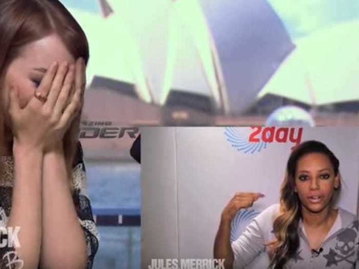 Emma Stone lost it over a message from Spice Girl Mel B.