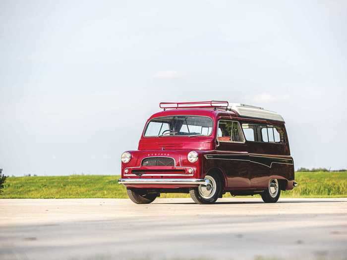 Like many modern camper vans, the interior of the 1961 Bedford CA also has storage cabinets and a sink.