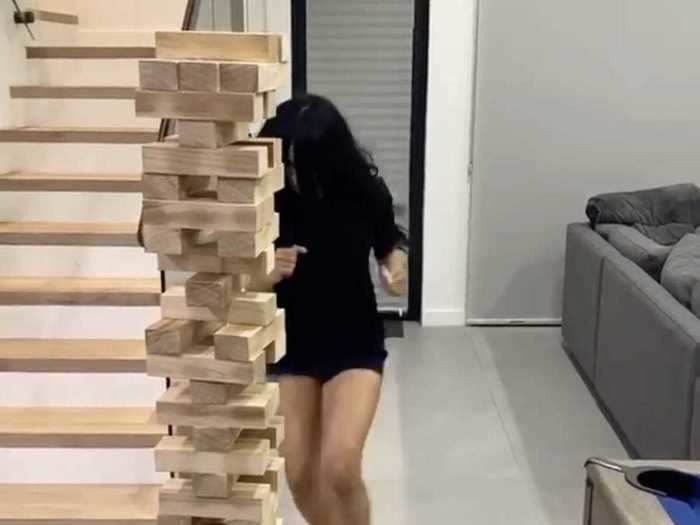 Cardi B ran head-first into a giant game of "Jenga."